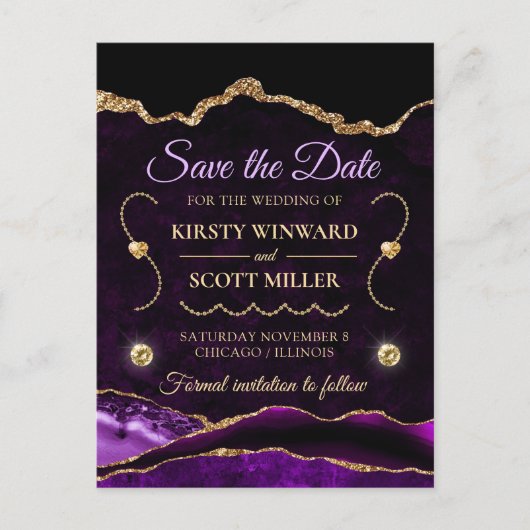 Carte Postale Parties scintillant en or violet Agate et marbre E (Devant)