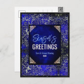 Carte Postale Parties scintillant florale bleu royal chic Noël n (Devant / Derrière)