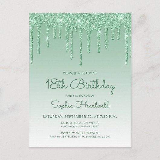 Carte Postale Parties scintillant Green 18th Birthday Party Invi (Devant)