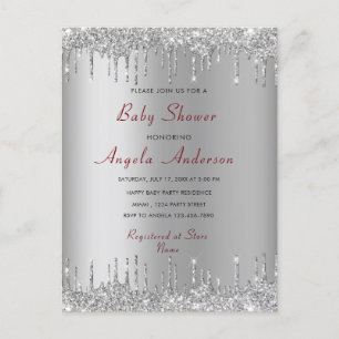 Carte Postale Parties scintillant Grey Baby Boy Shower Invitatio