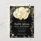 Carte Postale Parties scintillant moderne Black Gold Glam Balloo (Devant / Derrière)