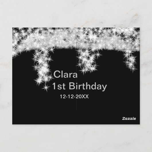Carte Postale Parties scintillant noire en argent ajouter le nom (Dos)