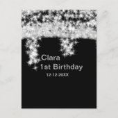 Carte Postale Parties scintillant noire en argent ajouter le nom (Devant)