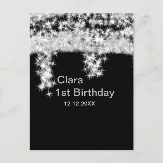 Carte Postale Parties scintillant noire en argent ajouter le nom (Devant)