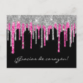 Carte Postale Parties scintillant noire en argent rose goutte Qu (Devant)