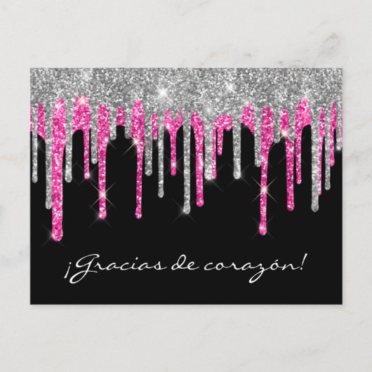 Carte Postale Parties scintillant noire en argent rose goutte Qu (Devant)