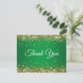 Carte Postale Parties scintillant or Faux Sparkly Merci vert bri (Debout devant)