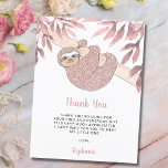 Carte Postale Parties scintillant or rose mignonne Merci Baby sh<br><div class="desc">Cette adorable Carte de remerciements de Baby shower de petite fille présente une jolie parties scintillant rose en or souriante,  un bébé paresseux,  accroché au feuillage d'aquarelle dans les tons roses. Facile à personnaliser. Aquarelle originale © Michele Davies.</div>