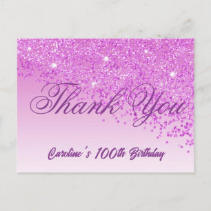 Carte Postale Parties scintillant rose, 100e anniversaire Merci