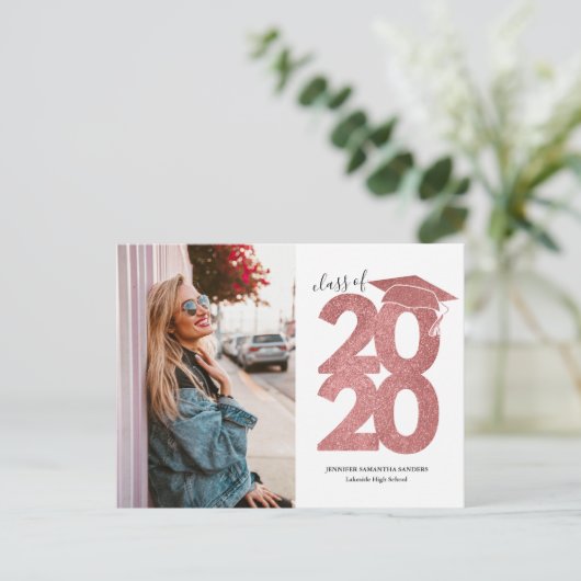 Carte Postale Parties scintillant rose 2020 Faire-part de gradua (Debout devant)