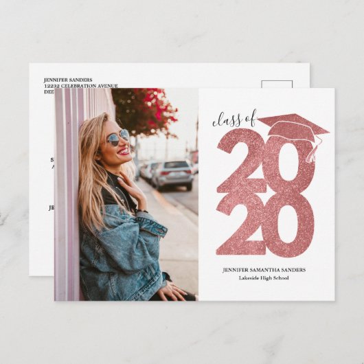 Carte Postale Parties scintillant rose 2020 Faire-part de gradua (Devant / Derrière)