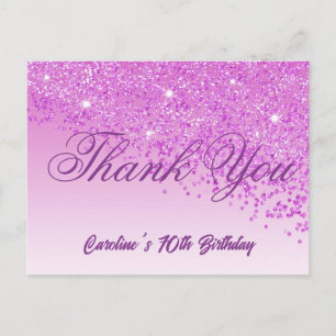 Carte Postale Parties scintillant rose, 70e anniversaire Merci