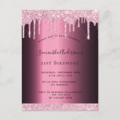 Carte Postale Parties scintillant rose bordeaux goutte anniversa (Devant)