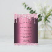 Carte Postale Parties scintillant rose bordeaux goutte anniversa (Debout devant)