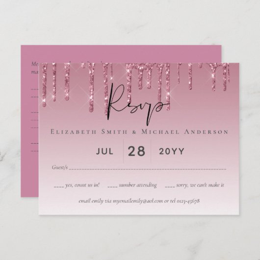 Carte Postale PARTIES SCINTILLANT rose BUDGET Mariage RSVP (Devant / Derrière)