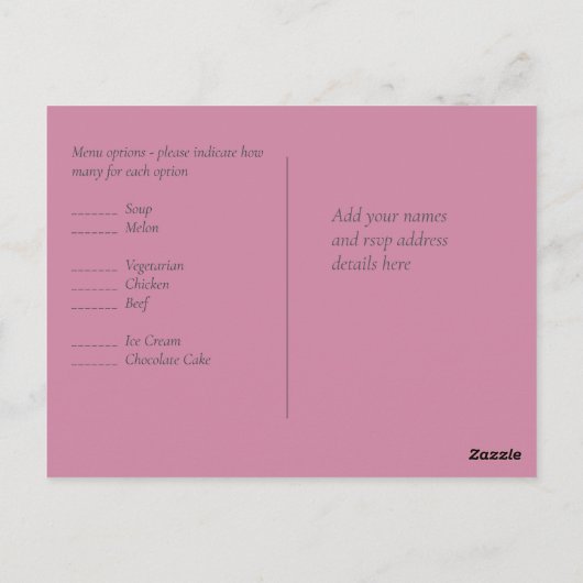 Carte Postale PARTIES SCINTILLANT rose BUDGET Mariage RSVP (Dos)
