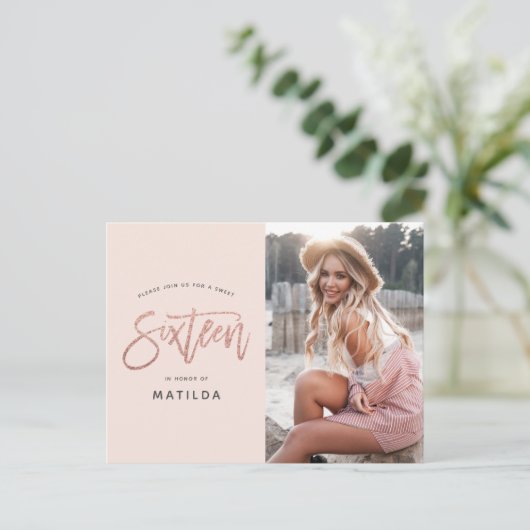 Carte Postale parties scintillant rose en or girly photo douce 1 (Debout devant)