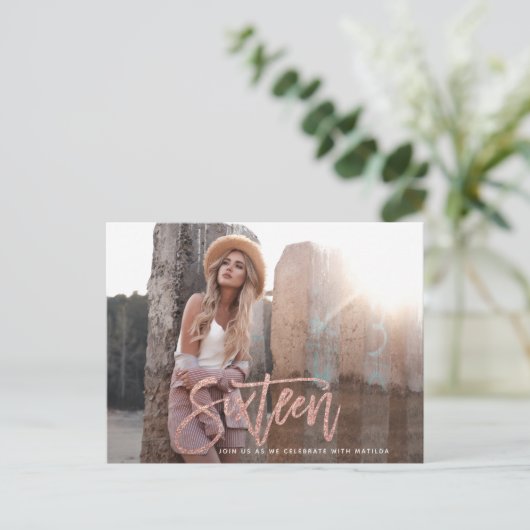 Carte Postale parties scintillant rose en or girly photo douce 1 (Debout devant)