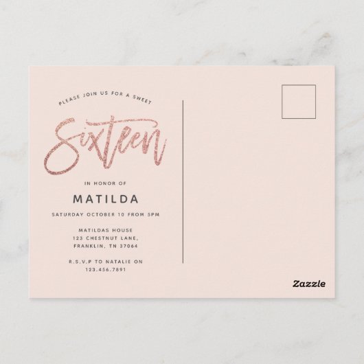 Carte Postale parties scintillant rose en or girly photo douce 1 (Dos)
