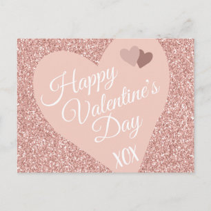 Carte Postale Parties scintillant rose Joyeux Valentines Jour XO