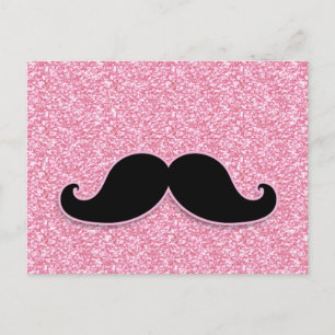 Carte Postale Parties scintillant ROSE MUSTACHE NOIRE IMPRIMÉE