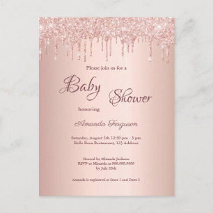 Carte Postale parties scintillant rose or goutte Baby shower ros