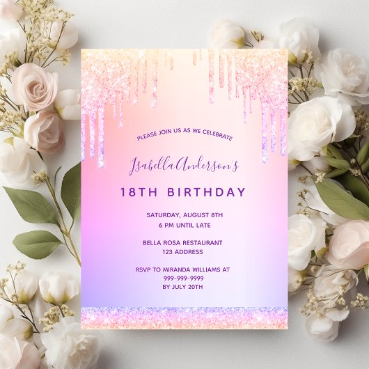 Carte Postale Parties scintillant rose vif violet d'anniversaire