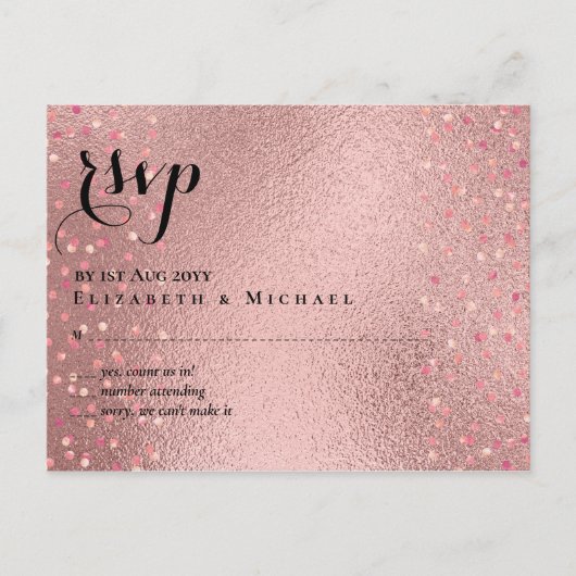 Carte Postale Parties scintillant RoseGold Glam RSVP Mariage BUD (Devant)