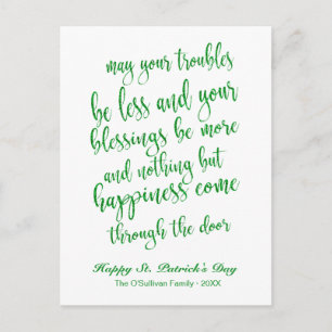 Carte Postale Parties scintillant Script Irish Blessing St. Patr