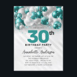 Carte Postale Parties scintillant turquoise de ballons d'argent<br><div class="desc">Glam Turquoise Vert Ballons d'argent Parties scintillant étinceler n'importe quel âge Anniversaire Invitation</div>