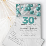 Carte Postale Parties scintillant turquoise de Ballons verts N'i<br><div class="desc">Glam Turquoise Vert Ballons d'argent Parties scintillant étinceler n'importe quel âge Anniversaire Invitation</div>