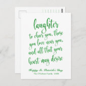 Carte Postale Parties scintillant verte Toast irlandais St. Patr (Devant / Derrière)