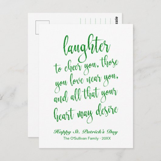 Carte Postale Parties scintillant verte Toast irlandais St. Patr (Devant / Derrière)