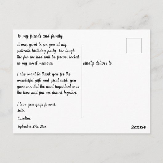 Carte Postale Parties scintillant verte tons verts Merci (Dos)