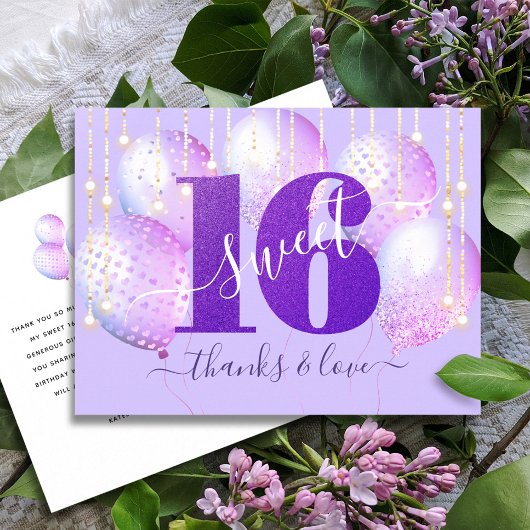 Carte Postale Parties scintillant violet sucré 16 Anniversaire M