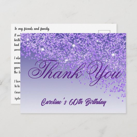 Carte Postale Parties scintillant violette, 60e anniversaire Mer (Devant / Derrière)