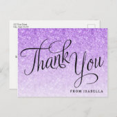 Carte Postale Parties scintillant violette Merci personnalisé (Devant / Derrière)