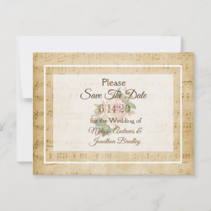 Carte Postale Partition de musique Rose rose Enregistrer la date