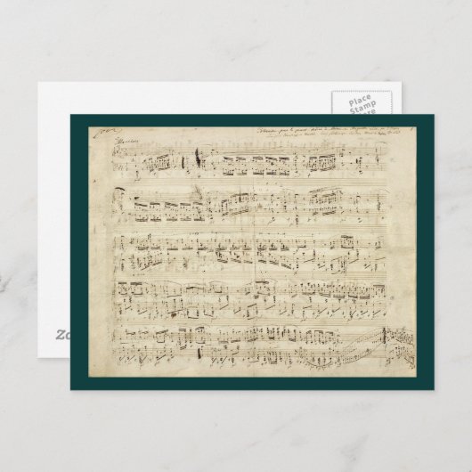 Carte Postale Partition sur parchemin manuscrite en encre (Devant / Derrière)