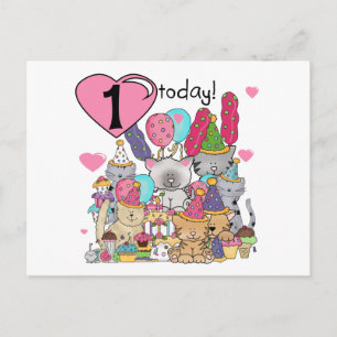 Carte Postale Party Kittens 1er Anniversaire Tshirts et cadeaux