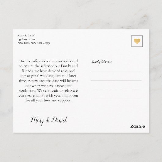 Carte Postale Pas 6 Pieds À L'Extérieur Mariage Postponement Typ (Dos)