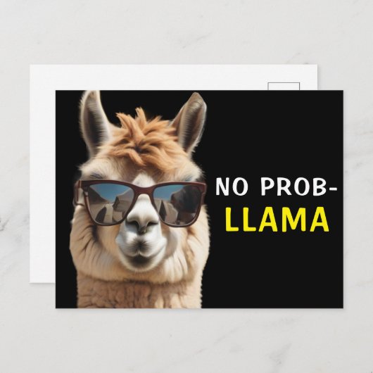 Carte Postale Pas d'Alpaga Cool Prob-Llama avec lunettes de sole (Devant / Derrière)