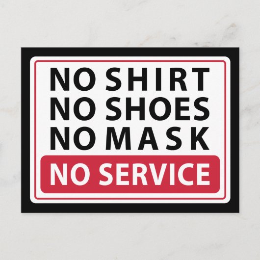 Carte Postale pas de chemise pas de chaussures pas de masque pas (Devant)