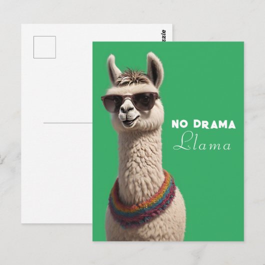Carte Postale Pas de Drama Llama Funky Alpaca Lunettes de soleil (Devant / Derrière)