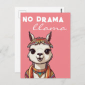 Carte Postale Pas De Drama Llama Funky Joli Alpaca Girl Rose (Devant / Derrière)