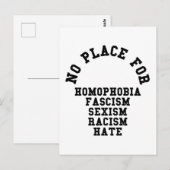 Carte Postale Pas De Place Pour L'Homophobie Citation (Devant / Derrière)