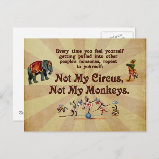 Carte Postale Pas mes singes, pas mon cirque (Devant / Derrière)