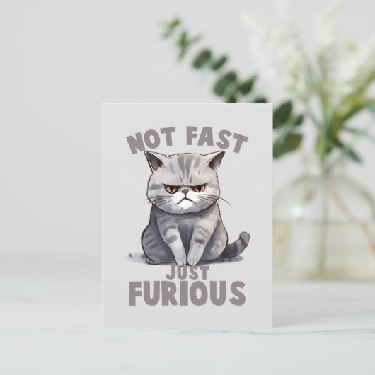 Carte Postale Pas rapide, juste furieux - Humour de chat gris (Debout devant)