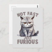 Carte Postale Pas rapide, juste furieux - Humour de chat gris (Devant / Derrière)