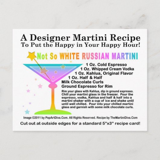 Carte postale pas si blanche Russe Martini Recette (Devant)